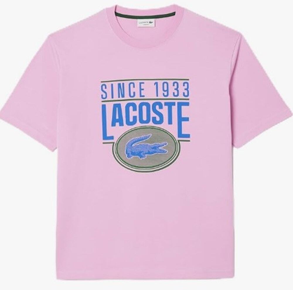 Lacoste Men's Loose Fit Front Large Croc Graphic Tee Shirt Gelato, 3XL